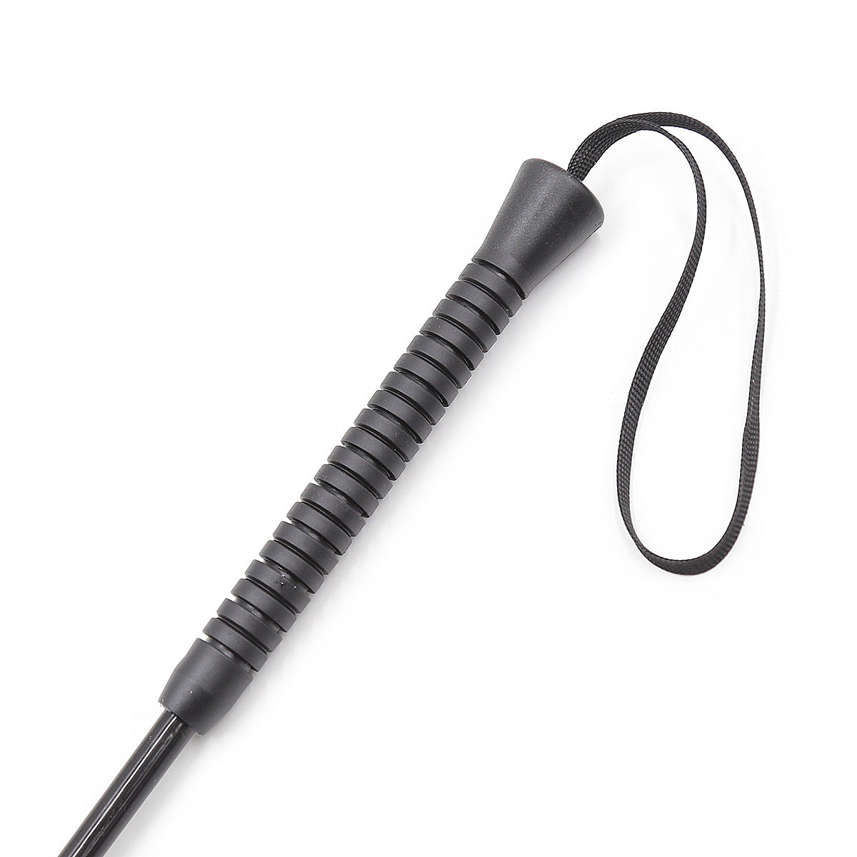 Close-up of rubber non-slip handle on studded BDSM riding crop