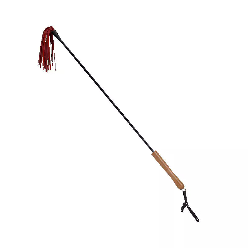 Red tassel leather riding crop full view