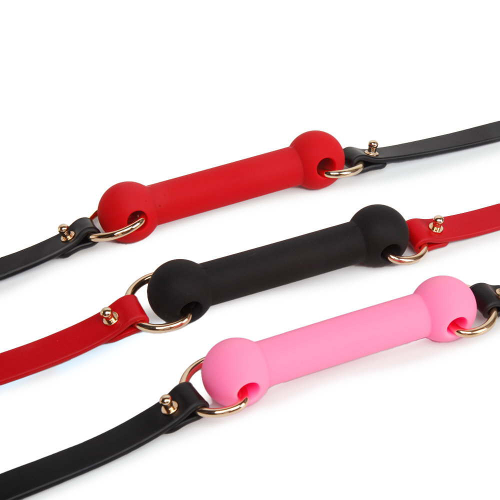 black red and pink open fit bone gags displayed together for color comparison