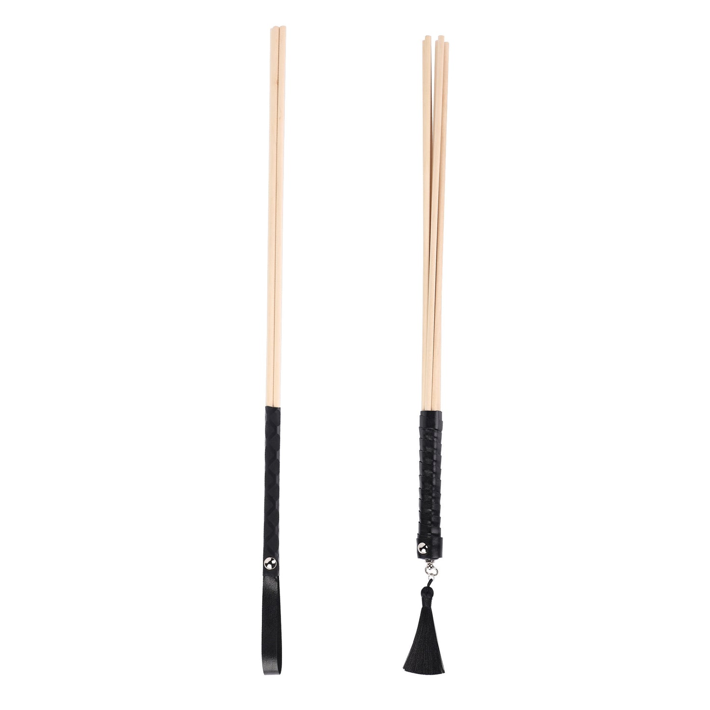 4-rod and 7-rod rattan BDSM cane comparison full view