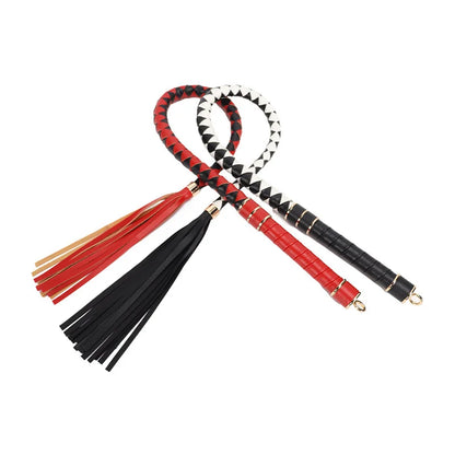 Luxury two-tone braided BDSM whip full view showing both color styles
