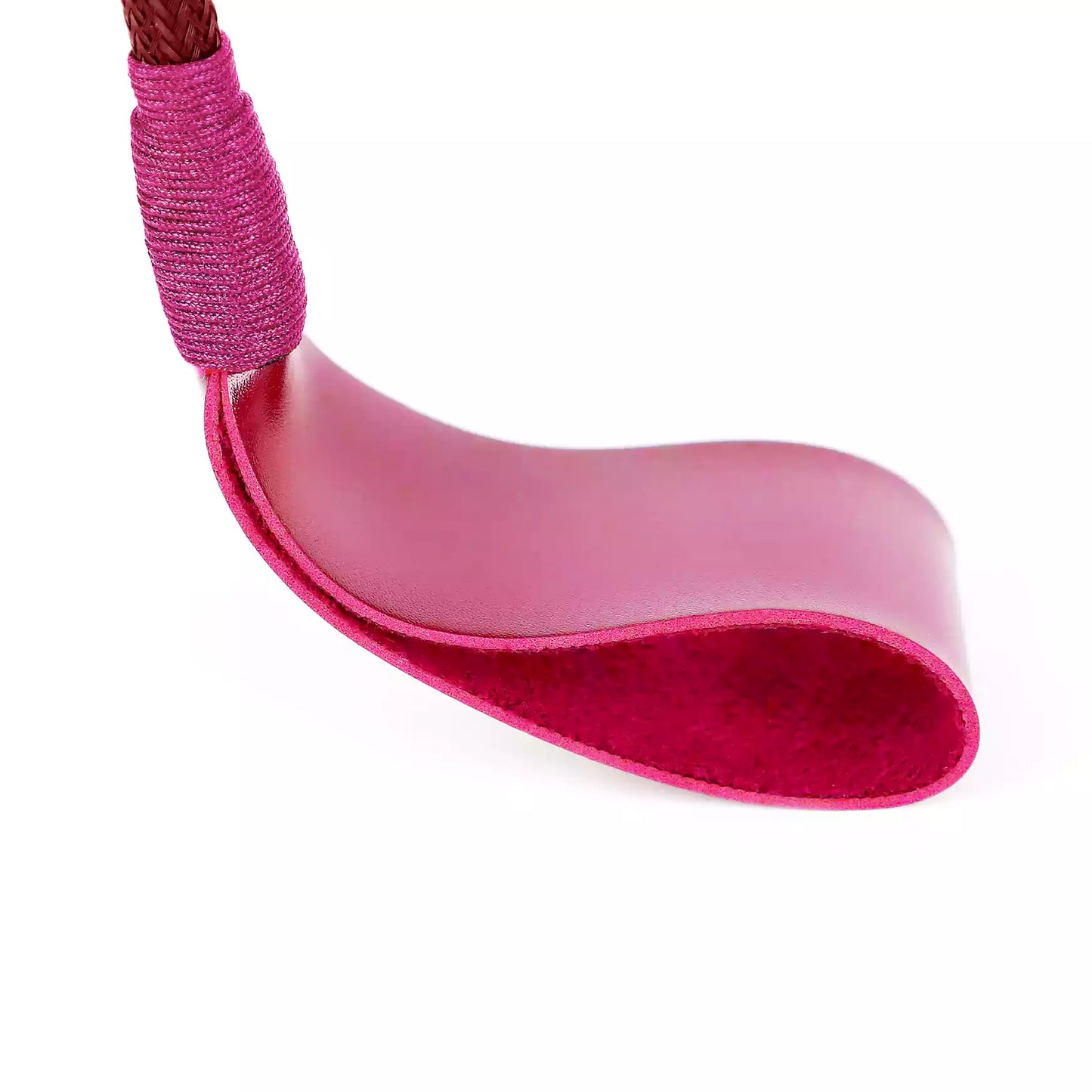 Second angle close-up of pink vintage riding crop woven head