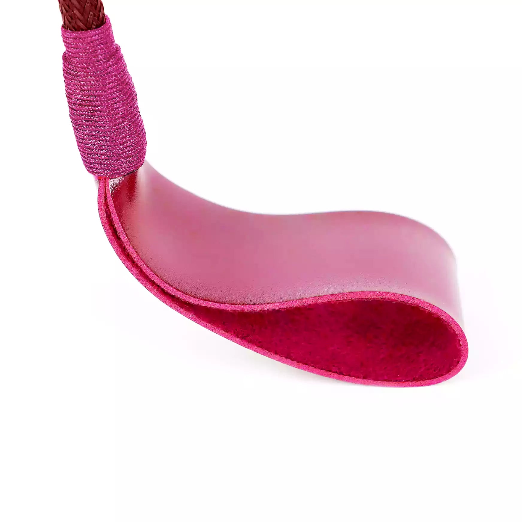 Second angle close-up of pink vintage riding crop woven head