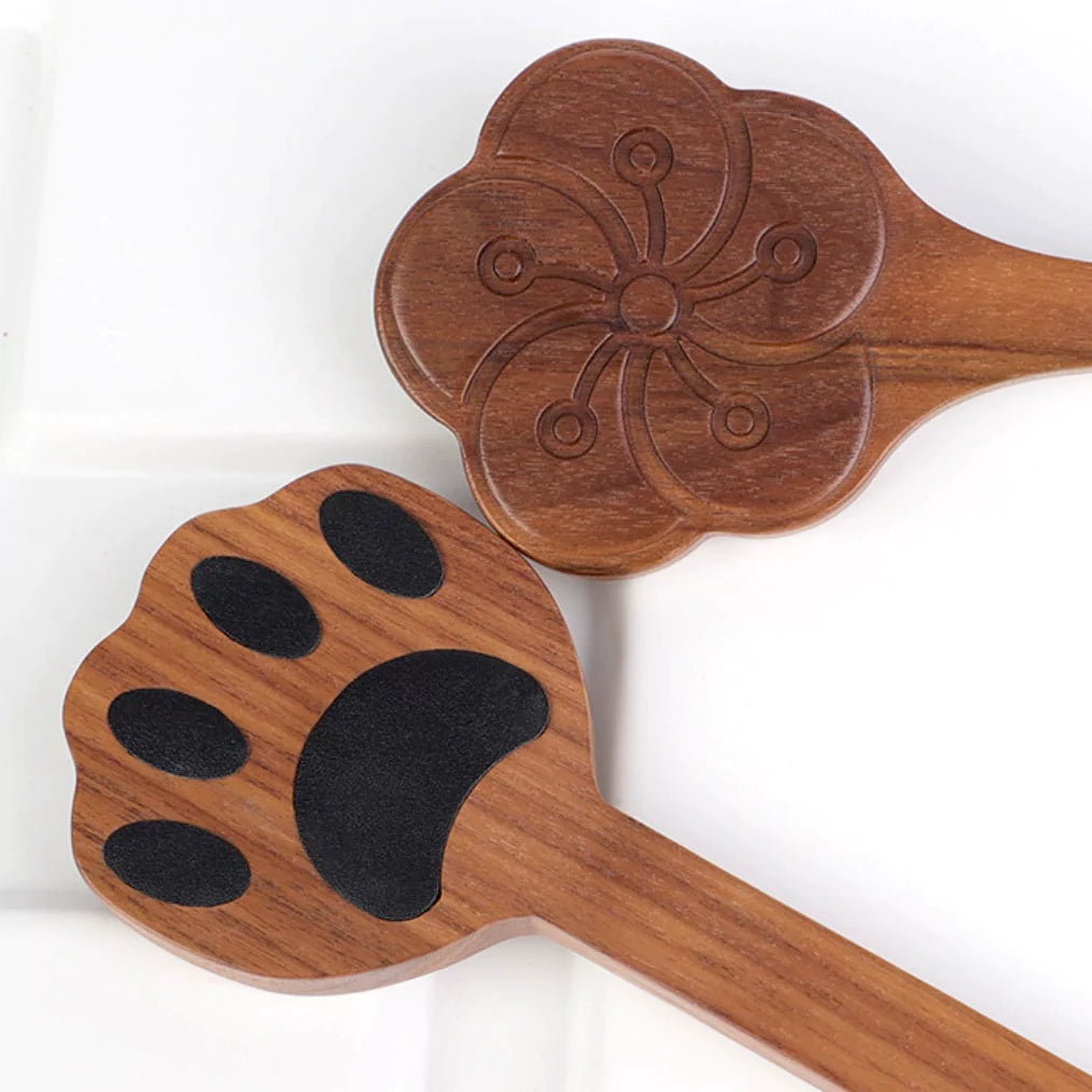 Walnut Wood Cat Paw & Plum Blossom Paddle