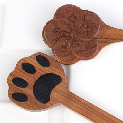 Walnut Wood Cat Paw & Plum Blossom Paddle
