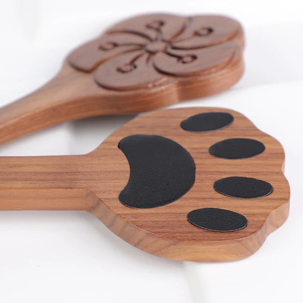 Walnut Wood Cat Paw & Plum Blossom Paddle