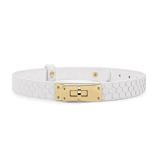 White Dragon Leather BDSM Collar with Leash — Embossed Scale Texture Collar Set