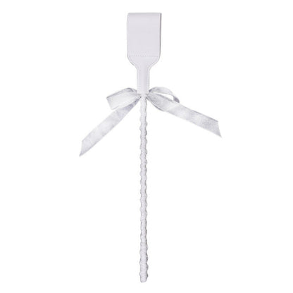 Back view of white studded ribbon riding crop showing reverse head