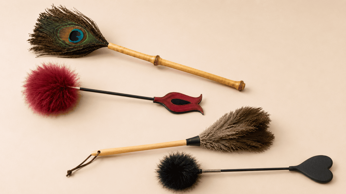 Feather ticklers with soft feathers, slim handles, and lightweight control.