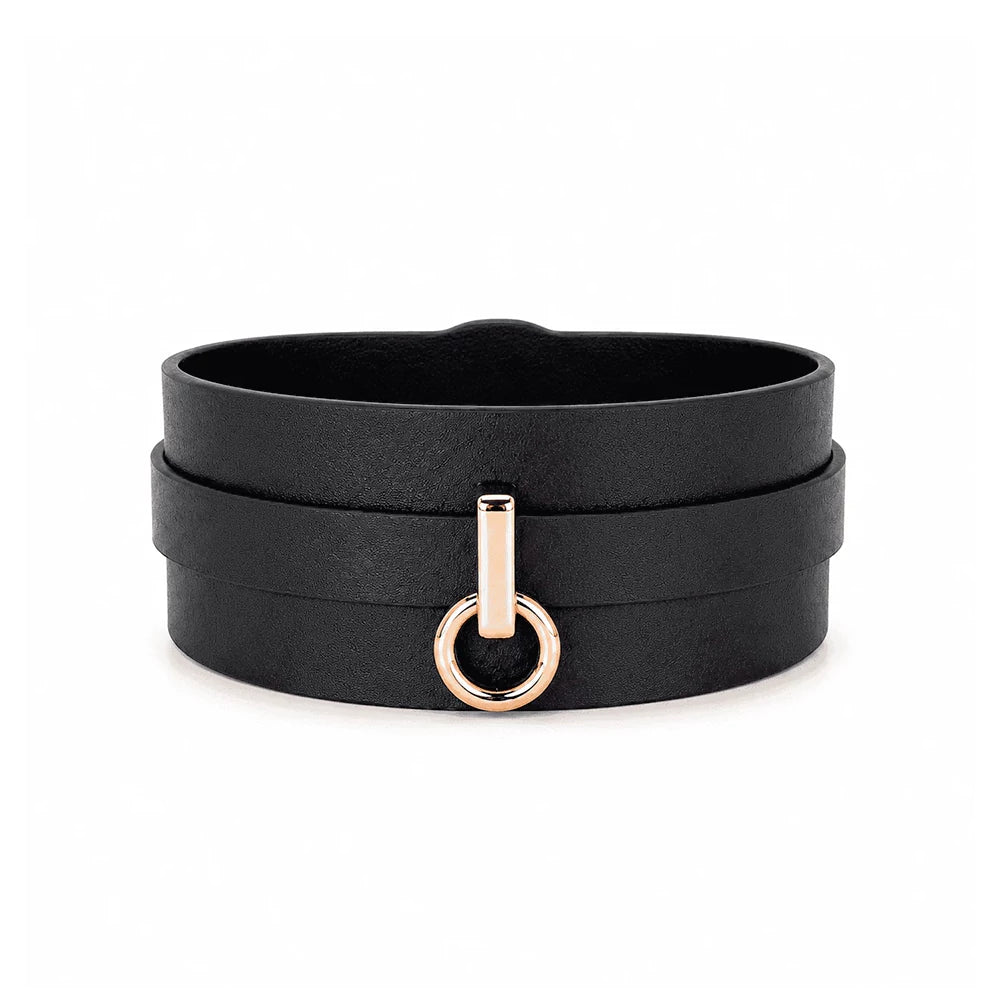 Conjunto de collar ancho de cuero para BDSM — Control con correa larga de cuero genuino ancho