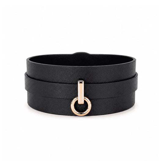 Wide Leather BDSM Collar Set — Broad Genuine Leather Long-Leash Control