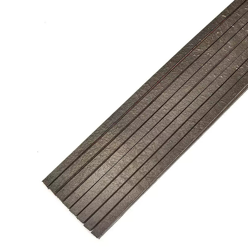 Close detail of wide belt-cut leather fall