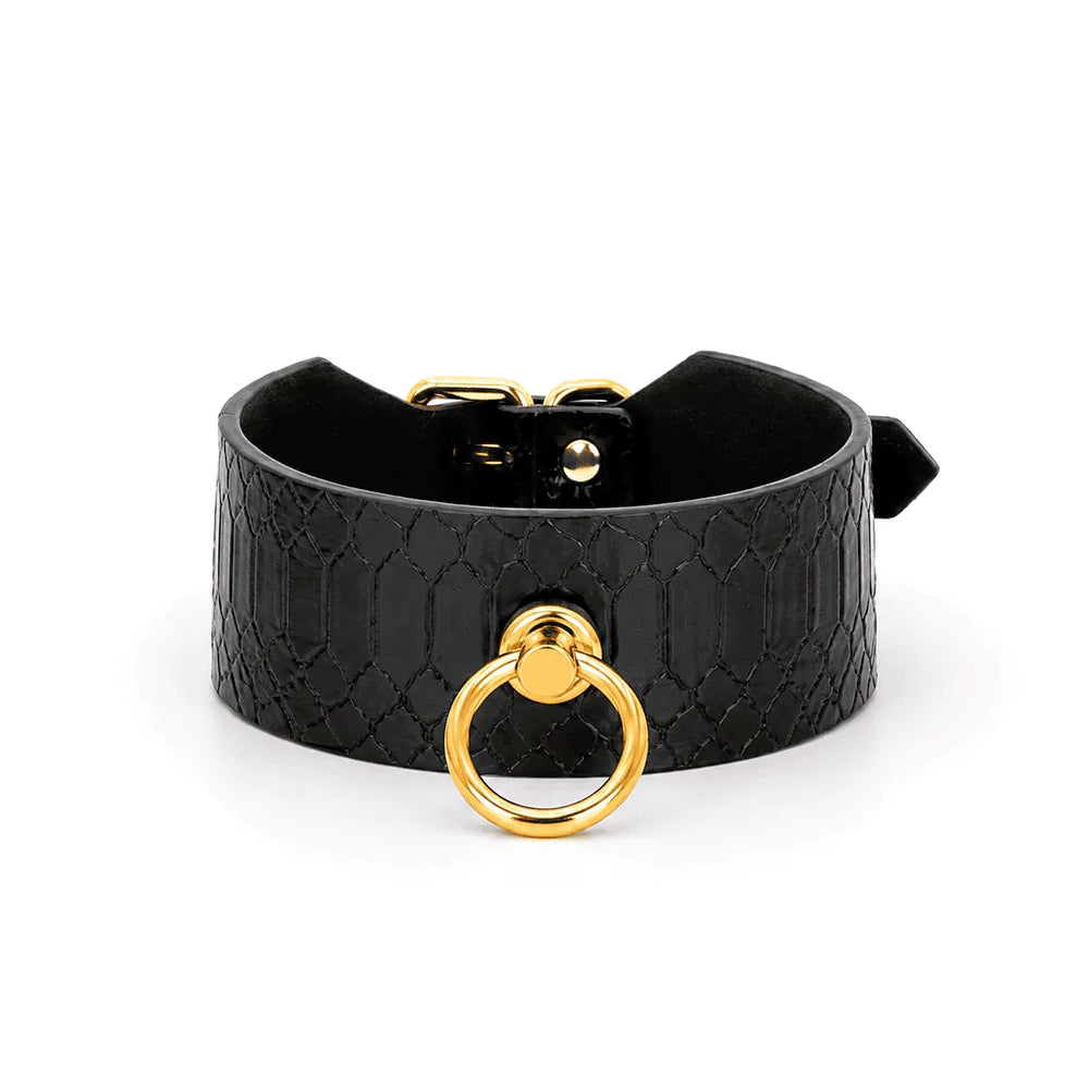Breites Schlangenleder BDSM Halsband mit Leine