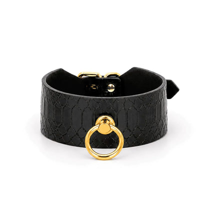 Breites Schlangenleder BDSM Halsband mit Leine
